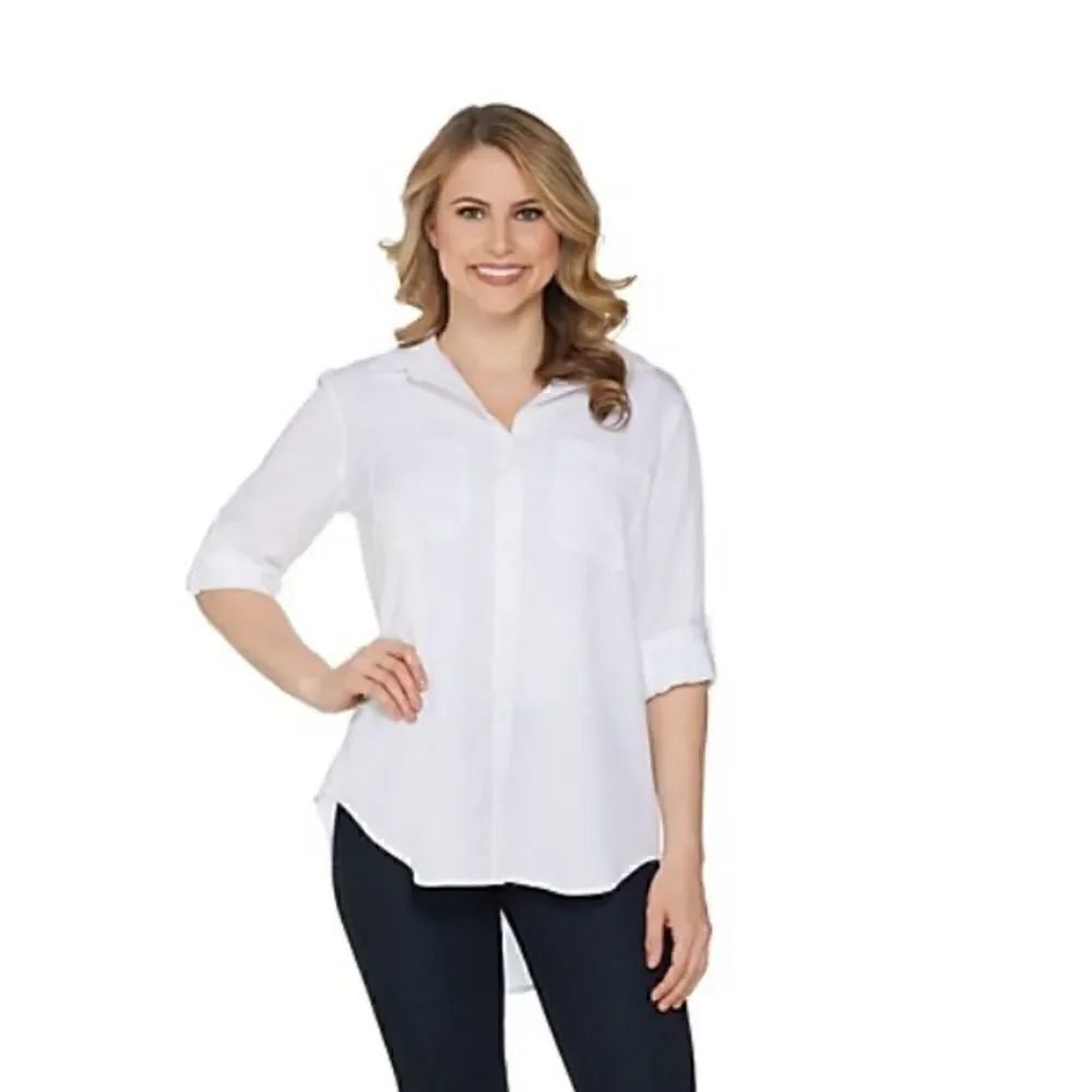 Side Stitch Tencera Button Front Long Sleeve Top